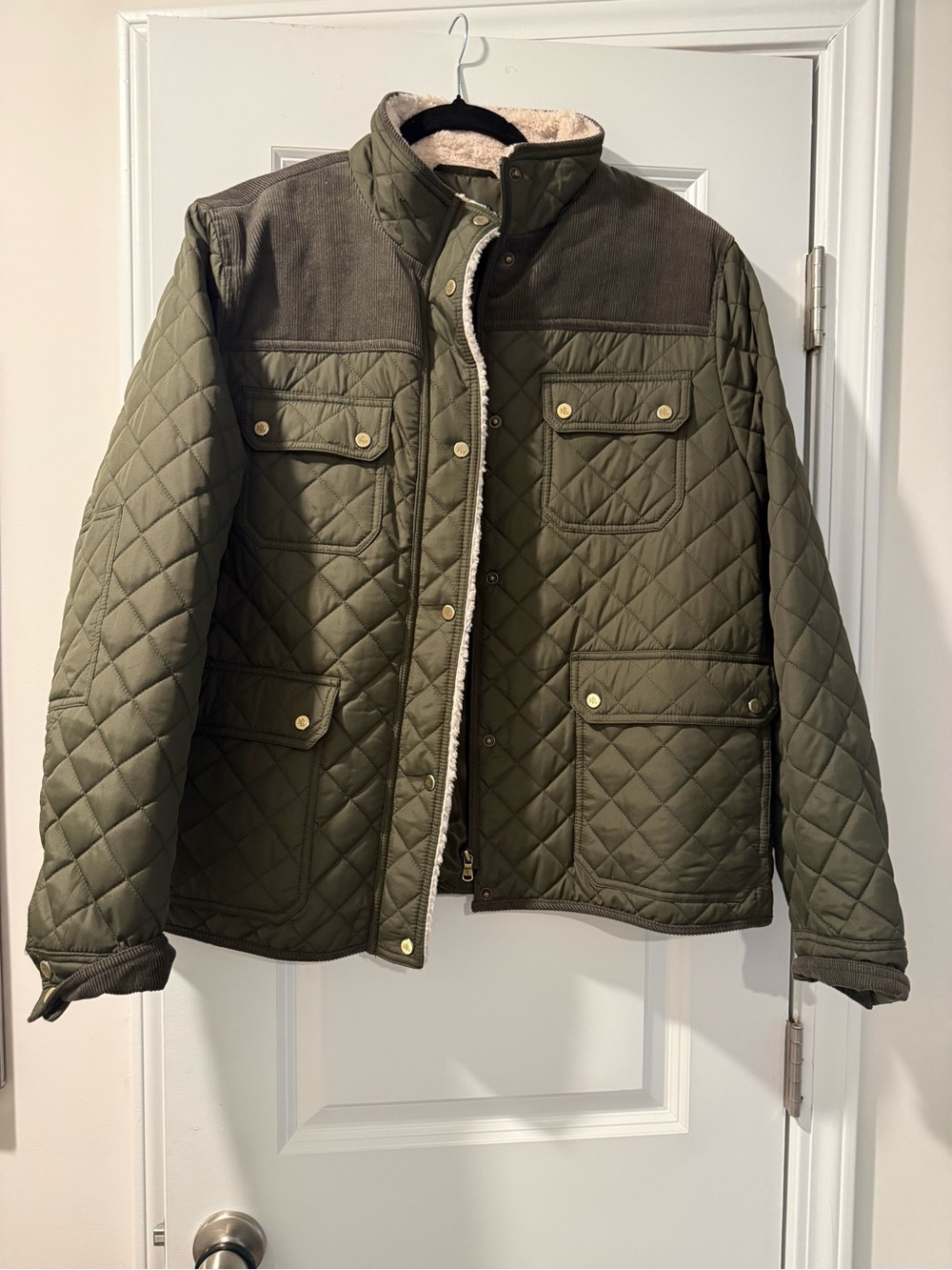 Ralph Lauren Quilted Olive Green Utility Jacket with Sherpa Collar